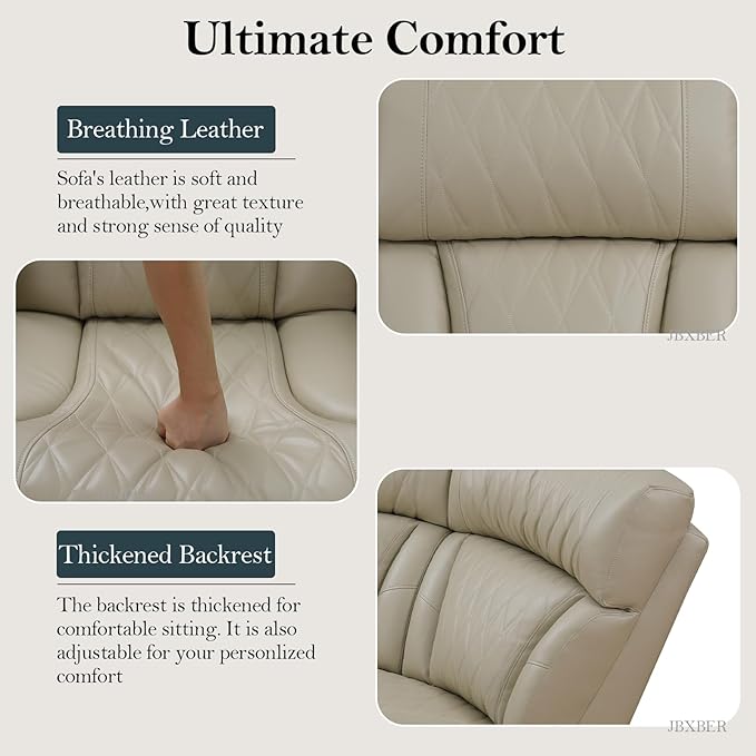 Power Recliner Sectional Sofa Set, Leather Couches for Living Room, Power Reclining Sofa 3 Piece Set with USB Ports, Cup Holder, Hidden Storage (Beige)
