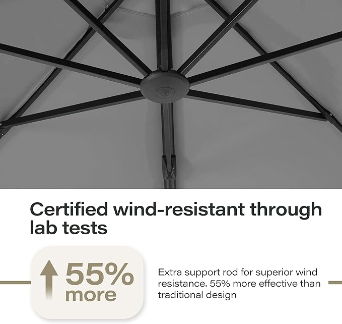 LAUSAINT HOME Outdoor Patio Umbrella with Base included, Deluxe Curvy Cantilever Umbrella Heavy Duty Offset Hanging Umbrella
