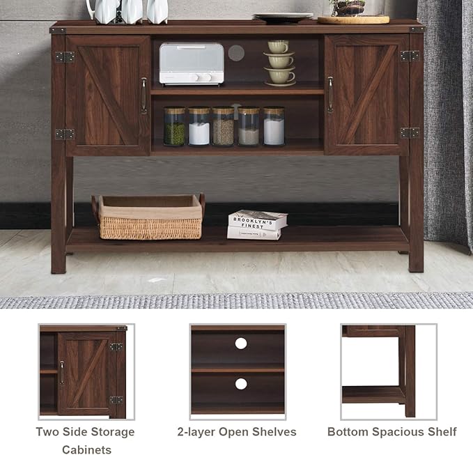 Tangkula Console Table Buffet Table, Modern Sideboard with Storage Cabinets and Bottom Shelf, Contemporary Tall Buffet Storage Cabinet, Kitchen Dining Room Furniture (Brown)