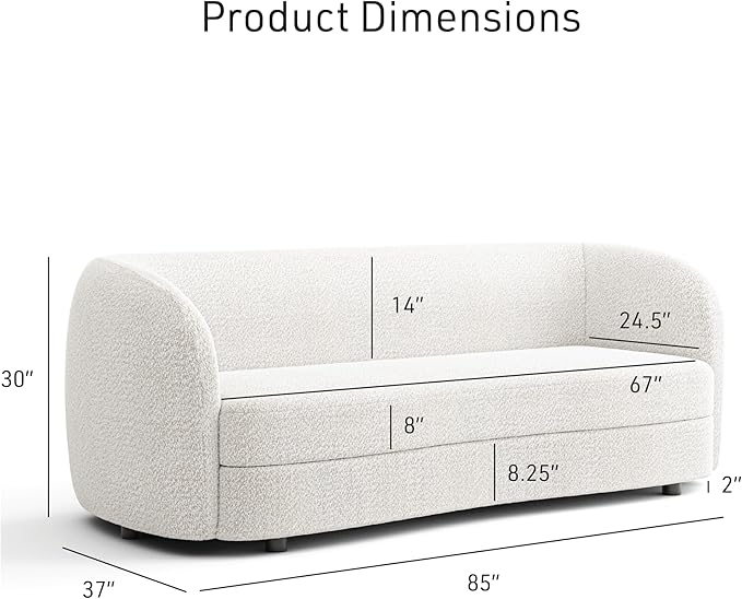 Furniture of America Nimiane Modern Boucle 2 Piece Sofa and Loveseat Set with Curved Arms and Wooden Legs, Accent Furniture Sets for Living Room, Home Office, Bedroom, Off-White
