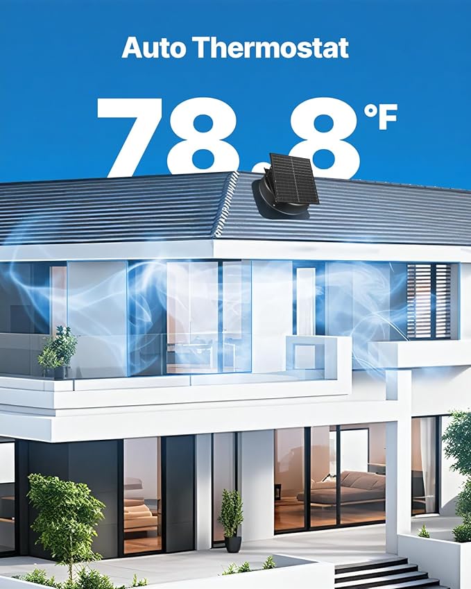 VEVOR 35W Solar Attic Fan, 2400 CFM with Auto Temp Control, Weatherproof, Low-Noise Automatic Ventilation for Attic, Shed, & Garage