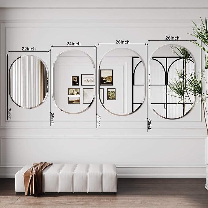 Oval Mirror for Wall,26x42 espejos para baños,Beveled Bathroom Mirror,Oval Wall Mirror,Large Bathroom Mirror,Bathroom Mirrors for Over Sink