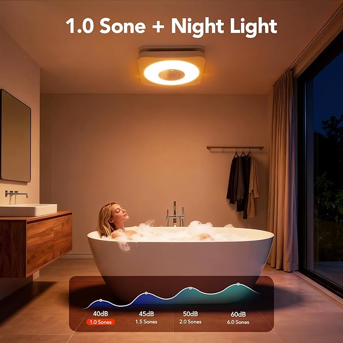 OREiN 3-in-1 Bathroom Exhaust Fan with Bluetooth Speaker & LED Light, 110/160 CFM Quiet Ventilation Fan, 1500LM, 2700K-6500K Adjustable, Night Light, Remote Control, 11.39" x 10.42" Ceiling Cut-Out