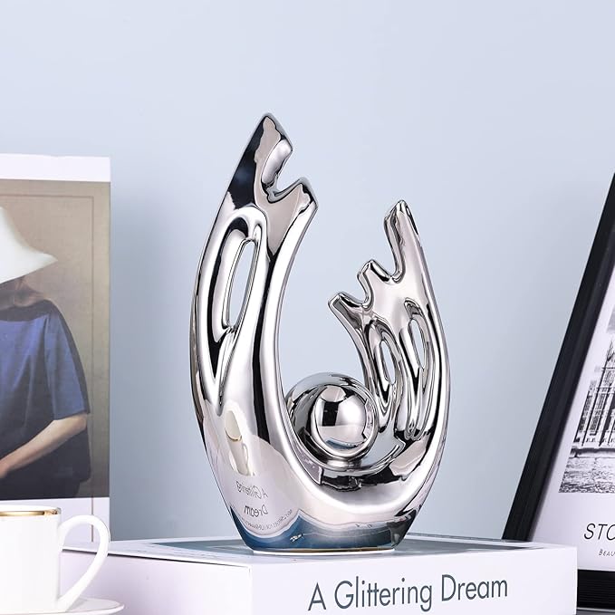 XMGZQ Silver Home Decor Accent,Mid Century Modern Decor Dining Table Decorations,Silver Abstract Ceramic Statue and Sculpture for Center Pieces Decor for Table,Bookshelf Tv Stand Decorative Objects