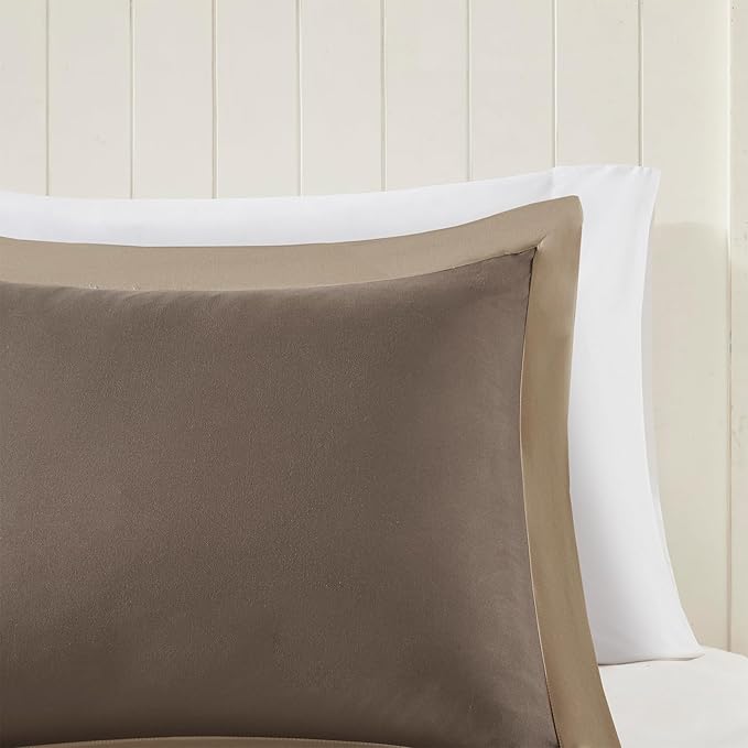 Madison Park Essentials Comfort Classics Larksppur Reversible Down Alternative 3M Scotchgard Comforter Mini Set, Twin/ Twin X-Long, Brown/ Sand