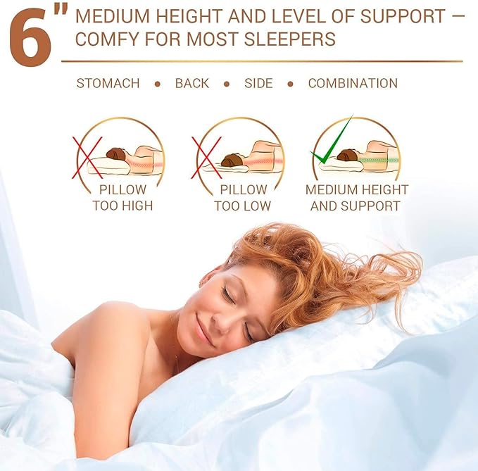 5 STARS UNITED Standard Size Pillows - Set of 2, 20x26, Super Soft Fiber Fill - Striped Satin Cotton Covers