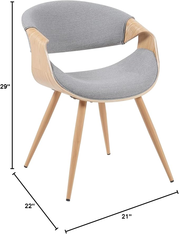 Armen Living Butterfly Mid-Century Dining Chair with Grey Fabric Upholstered Seat and Oak Finish