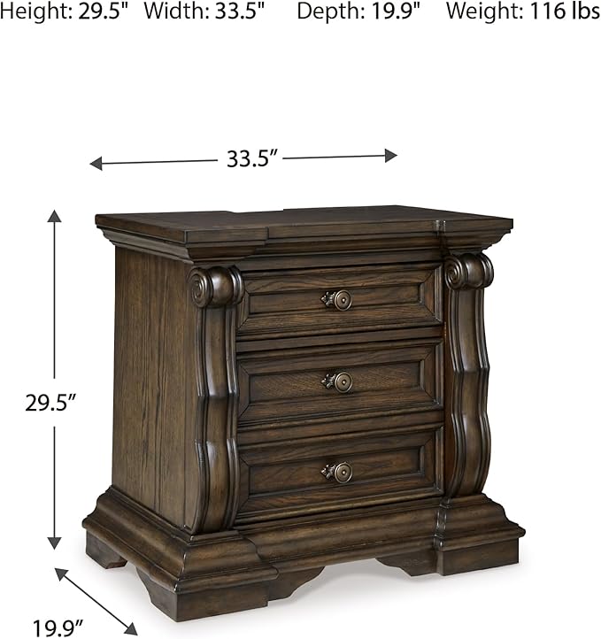 Signature Design by Ashley Maylee Classic 2 Drawer Nightstand with Pull-Out Tray, Power Supply and USB Ports, 29.5" Tall, Dark Brown