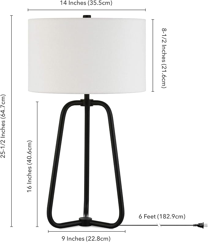 Marduk 25.5" Tall Table Lamp with Fabric Shade in Blackened Bronze/White