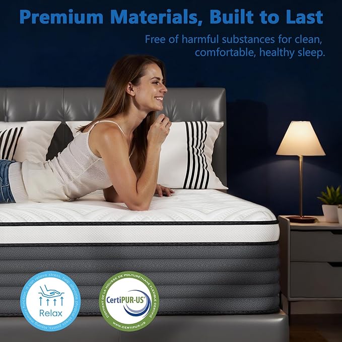 COOLMI Twin Mattress, 12 Inch Hybrid Memory Foam Mattress in a Box, Pressure Relief for Back Support, Medium Firm, Individually Pocket Springs, 100-Night Trial & CertiPUR-US Certified, Twin Size
