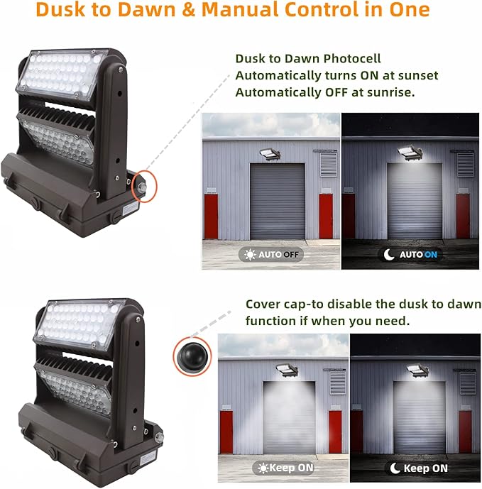 Rotatable LED Wall Pack Light with Dusk to Dawn Photocell, 100W 14000LM 600-800W HPS/HID Equiv., 5000K Daylight ETL Commercial Outdoor Security Lighting for Warehouse, Entrance, Parking, Garage