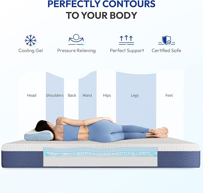 10 Inch Full Mattress, Medium Plush Gel Memory Foam Mattress in a Box, Pressure Relief, Balanced Softness & Support, CertiPUR-US Certified, Fiberglass Free