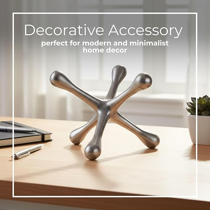 Modern Jacks Sculpture Coffee Table Decor for Living Room – Metal Modern Decorative Accent for Table Top & Shelf – Indoor Home Decor, Stylish Tabletop Accessories Accent Piece – 6", Silver