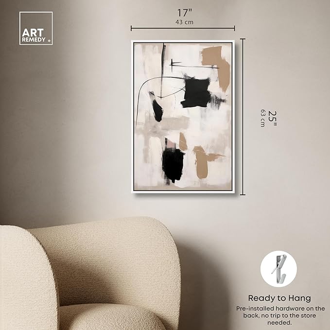 Art Remedy Strings in Abstraction Canvas Muted Abstract Wall Art, White Frame, 16" x 24"