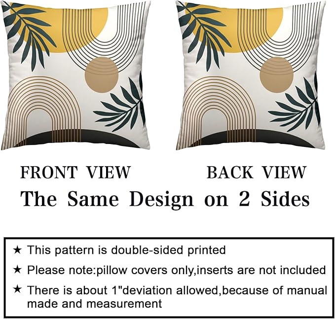 Abstract Boho Pillow Covers 16x16 Set of 2 Mid Century Modern Pillow Covers Green Leaf Design Decorative Throw Pillow Cases Cotton Blend Home Decor for Bed Couch