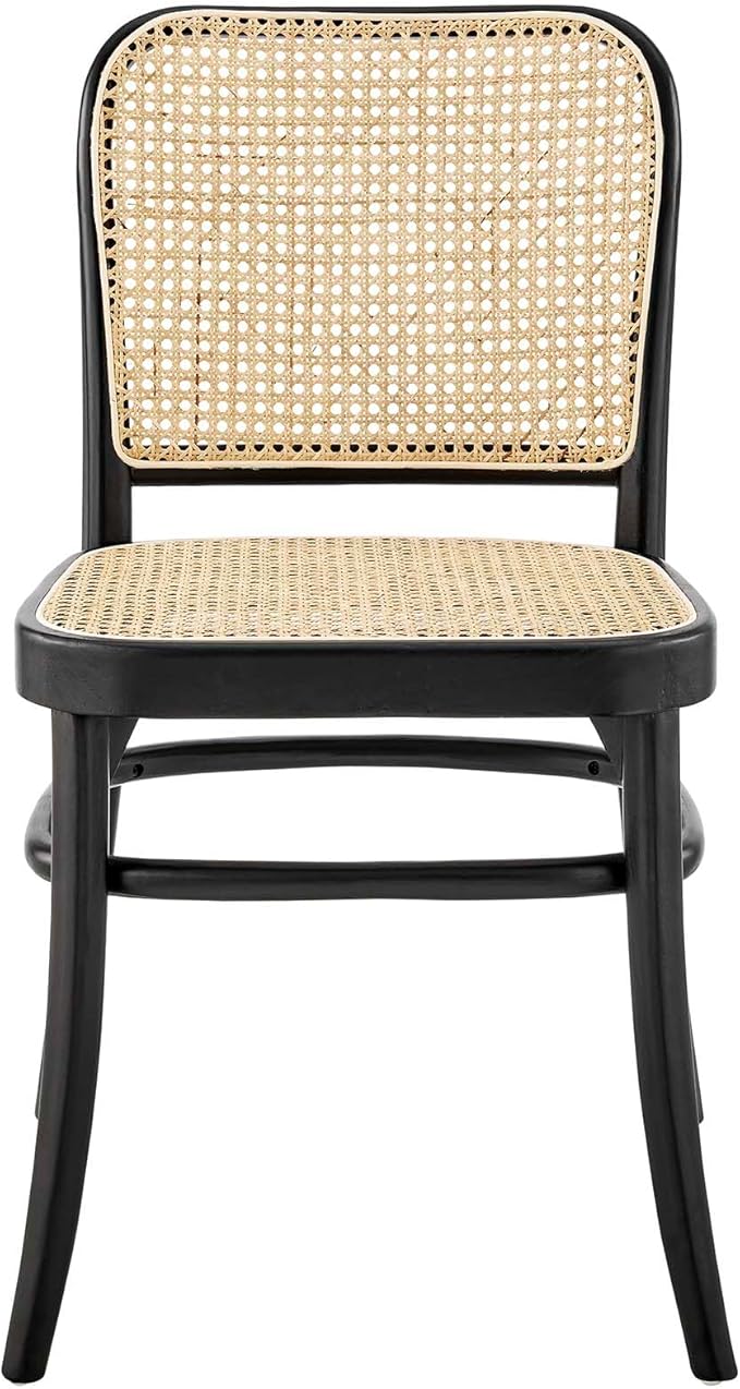 Modway Winona Elm Wood Cane Rattan Seat, Dining Side Chair - Set of 2, Black