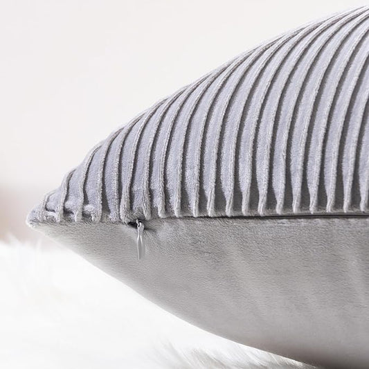 YCOLL Dark Gray Pillow Covers 22x22 Set of 2 Velvet Striped Pattern - Soft Throw Pillows for Home Decor, Luxury Decorative Pillow Covers for Couch, Bed,Living Room