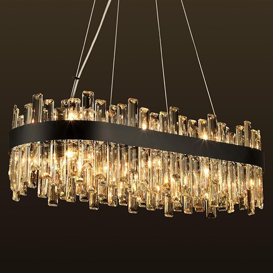 Black Crystal Chandeliers for Dining Room Lights Fixtures Over Table, 16 Lights Modern Rectangle 2-Tier Chandeliers for Kitchen Island Bar L32 Inch