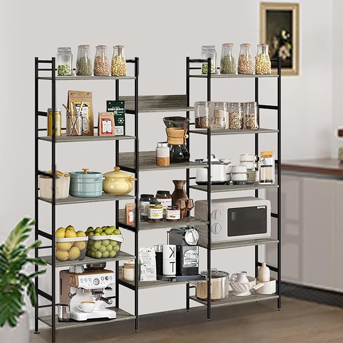 5 Tier Bookshelf, Large Open Bookshelves for Living Room with 14 Display Shelves & Anti-Tip Baffles, Rustic Standing Shelf for Home Office, Bedroom