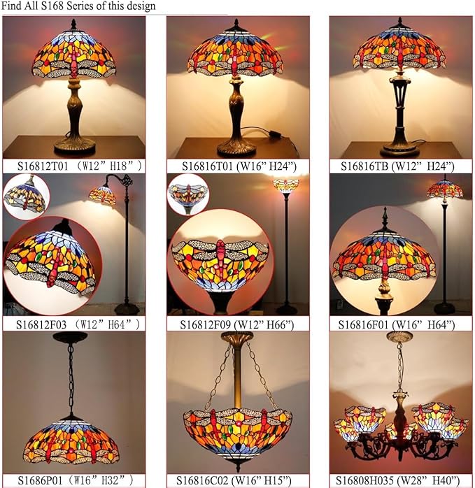 WERFACTORY Tiffany Ceiling Light Fixture Orange Blue Stained Glass Dragonfly Semi Flush Mount Lamp Wide 16 Inch Height 15 Inch Tiffany Ceiling Lamp S168 Series