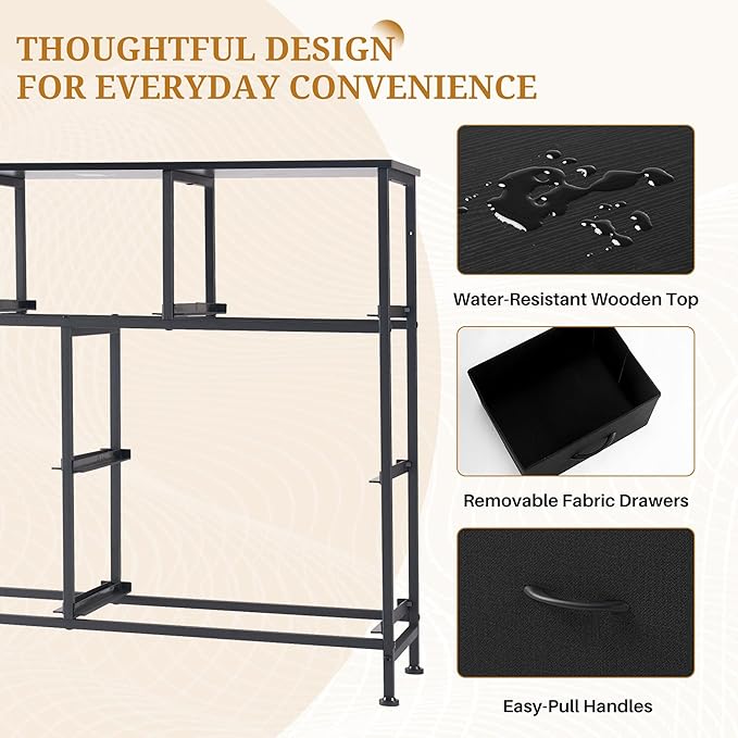 Dresser with 7 Drawers for Bedroom, Fabric Clothes Cabinet for Closet, Anti-Tip Storage Dresser with Metal Frame for Living Room, Entryway, Dorm, Black
