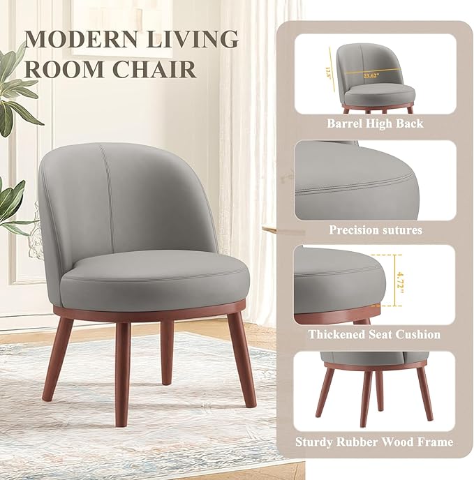 Accent Chair Set of 2, PU Leather Mid-Century Modern Chair for Small Space, Comfy Upholstered Armless Chair, for Living Room, Bedroom, Light Gray
