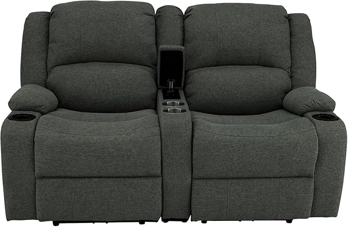RecPro Charles Powered Double Recliner Sofa & Loveseat | Wall Hugger RV Furniture | Cloth (Fossil, 64")