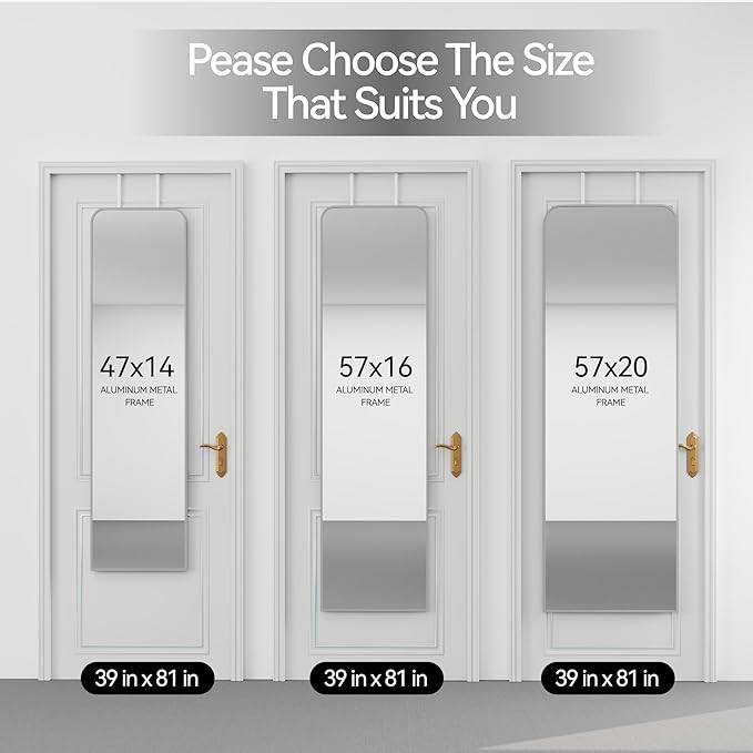 47x14 Mirror Full Length Door Hanging Wall Mounted Aluminum Alloy Metal Frame Dressing Make-up Save Space Half Body Mirrors for Entryway Bedroom Bathroom Living Room 47 inch Silver