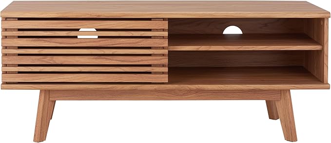 SAFAVIEH Aurelio TV Stand for up to 55" Flatscreen – Oak Brown, 1 Sliding Door with Interior Storage and Open Shelves, Entertainment Media Console (MED9600D)