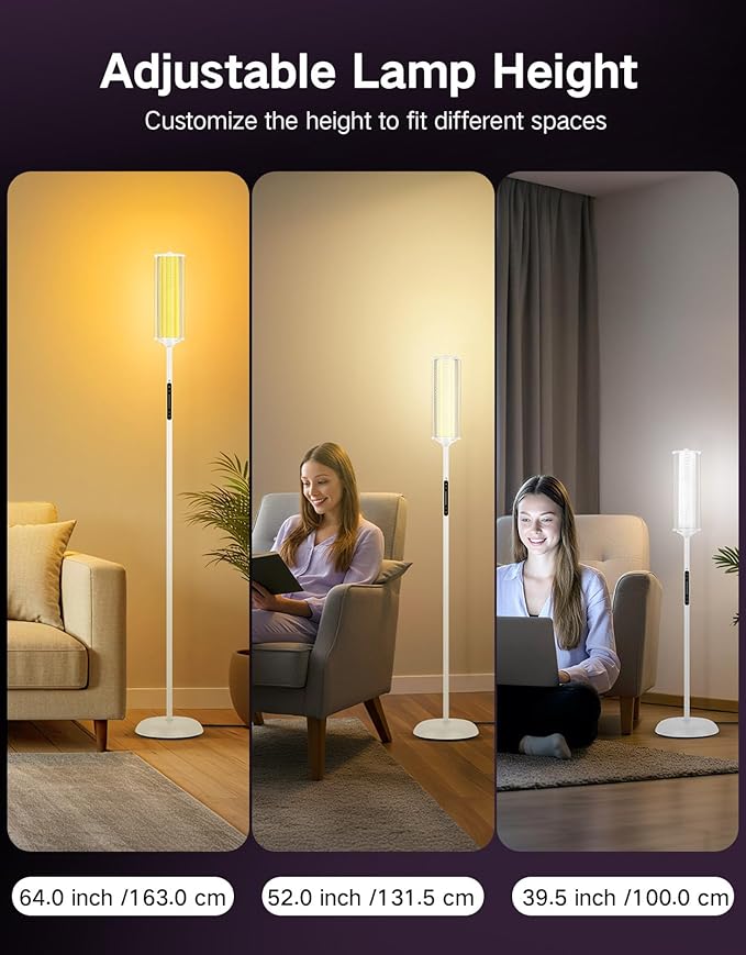 OUTON LED Floor Lamp with Remote & APP Control, Tall Standing Lamp, 16 Million Colors, 32 Scene Modes & Music Sync, Modern Corner Lamps for Living Room, Bedroom, Gaming, White & Glass Lampshade