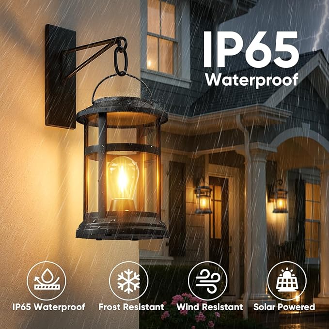 Solar Lanterns Outdoor Waterproof: 4 Pack Hanging Solar Lights for Outside Patio Porch Garden Tabletop Decor - Bright LED Warm White Solar Powered Lighting - Unique Gardening Lovers Mom Gifts