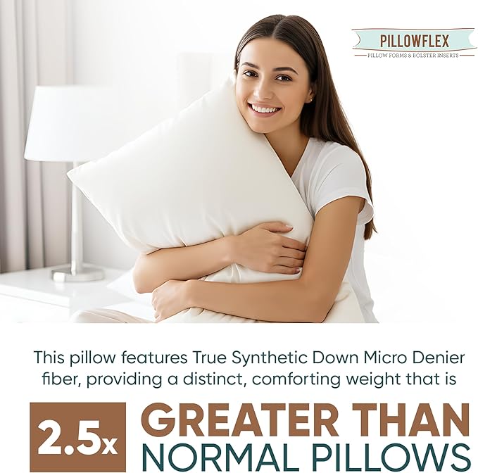 Pillowflex Synthetic Down Sleeping Pillows - Standard Size - Medium Firmness for Back, Side & Stomach Sleepers - Ideal for Standard Size Bed, Twin, & Full Size Beds - Comfortable Pillow for Sleeping