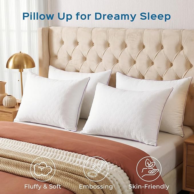 JOLLYVOGUE Single Pillow Standard Size, Bed Pillow for Side, Back, and Stomach Sleepers, Down Alternative Filled Pillows, Luxury Hotel Quality and Machine Washable, 26" x 20", 1 Pack