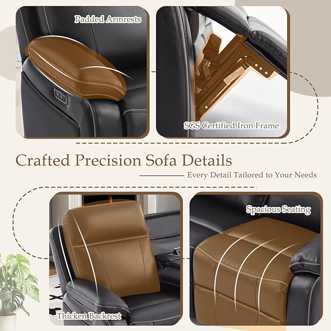 Power Reclining Sofa Set, Power Recliner Sofa and Loveseat Set with LED Light/Bluetooth Speakers, Electric Reclining Sofa Couch Living Room Set for Home, Office(Black, Sofa+Loveseat) | pu leather, Bluetooth Speakers, LED Light, outlets, Storage Drawer