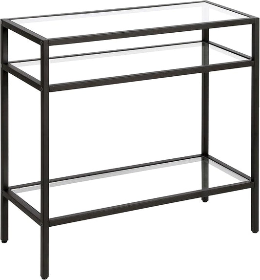 Henn&Hart 24" Wide Rectangular Side Table in Blackened Bronze, Table for Living Room, Bedroom