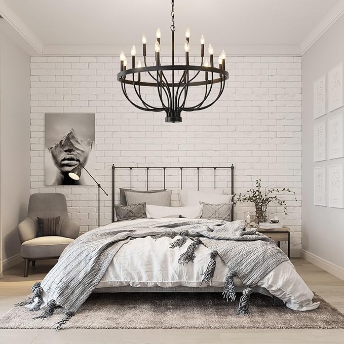 HHR 18-Light Farmhouse Foyer Chandelier Entryway High Ceiling 32 Inch, Modern Black Chandelier for Dining Room, Candle Light Fixtures for Bedroom Hallway Kitchen Living Room