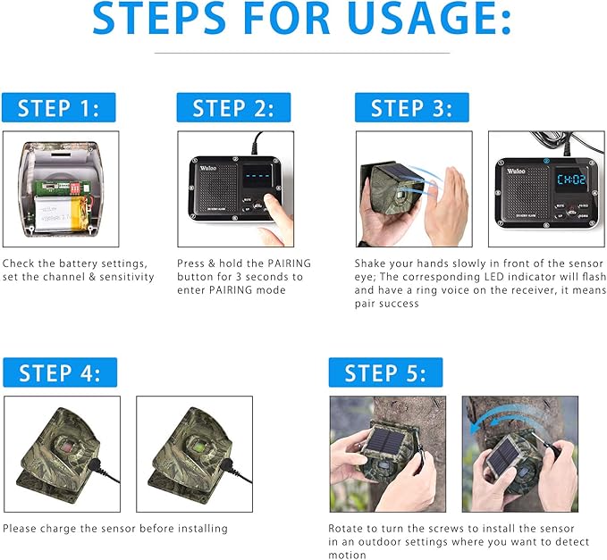 Solar Driveway Alarm Wireless Outside 1800ft Range, Outdoor Motion Sensor & Detector Driveway Alert System with Rechargeable Battery/Weatherproof/Mute Mode (1&4-Camouflage)