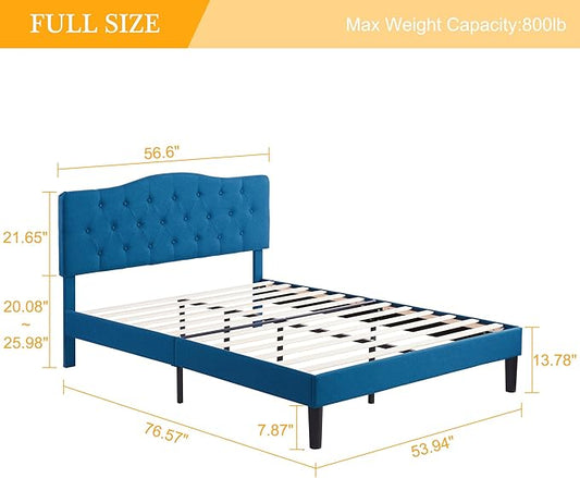VECELO Full Size Bed Frame Upholstered Platform with Tufted Adjustable Headboard/Mattress Foundation Wood Slat Support/Easy Assembly,Grey