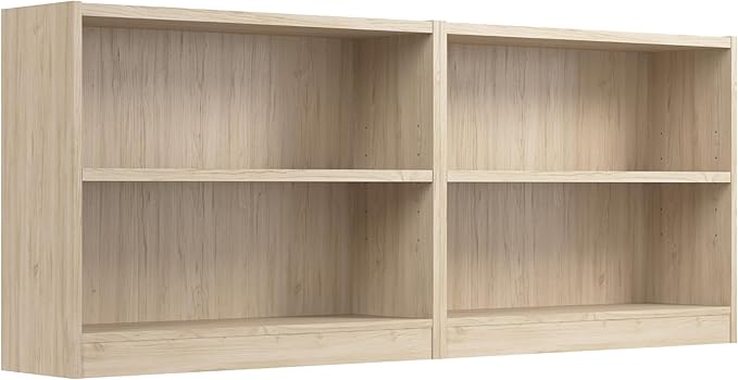 Bush Furniture Universal Small 2 Shelf Bookcase in Natural Elm - Set of 2, Matching Storage and Display Bookshelves for Home Office or Living Room Organization