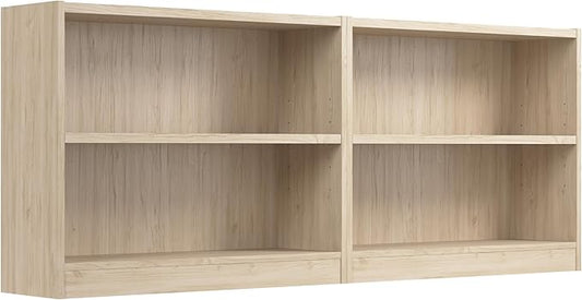 Bush Furniture Universal Small 2 Shelf Bookcase in Natural Elm - Set of 2, Matching Storage and Display Bookshelves for Home Office or Living Room Organization