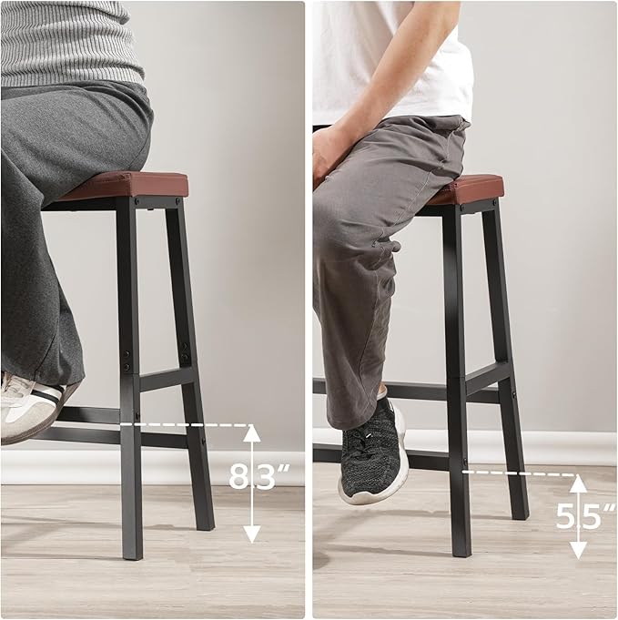 HOOBRO Bar Stools, Set of 2 Bar Chairs, Counter Height Bar Stools, 24 Inch Barstools for Kitchen Counter, PU Upholstered Kitchen Stools, for Kitchen, Bar, Dining Room, Brown and Black BC01MD01