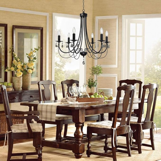 Modern Crystal Chandeliers 8 Lights Black Chandelier Mid Century Ceiling Lighting Dining Room Light Fixtures Elegant Pendant Lighting for Dining Room