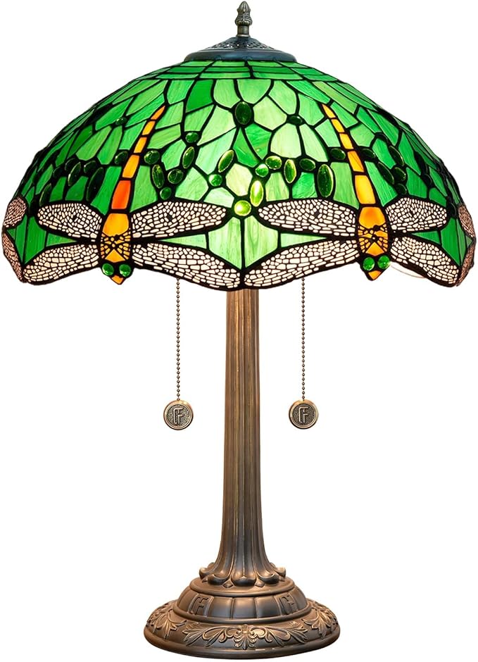 Tiffany Lamp Green Dragonfly Stained Glass Table Lamp 16X16X23 Inches Green Dragonfly Style Desk Reading Light Decor Beside Bedroom Living Room Home Festival Birthday Gift