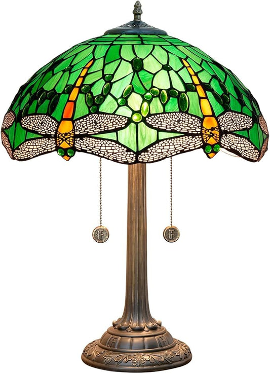 Tiffany Lamp Green Dragonfly Stained Glass Table Lamp 16X16X23 Inches Green Dragonfly Style Desk Reading Light Decor Beside Bedroom Living Room Home Festival Birthday Gift