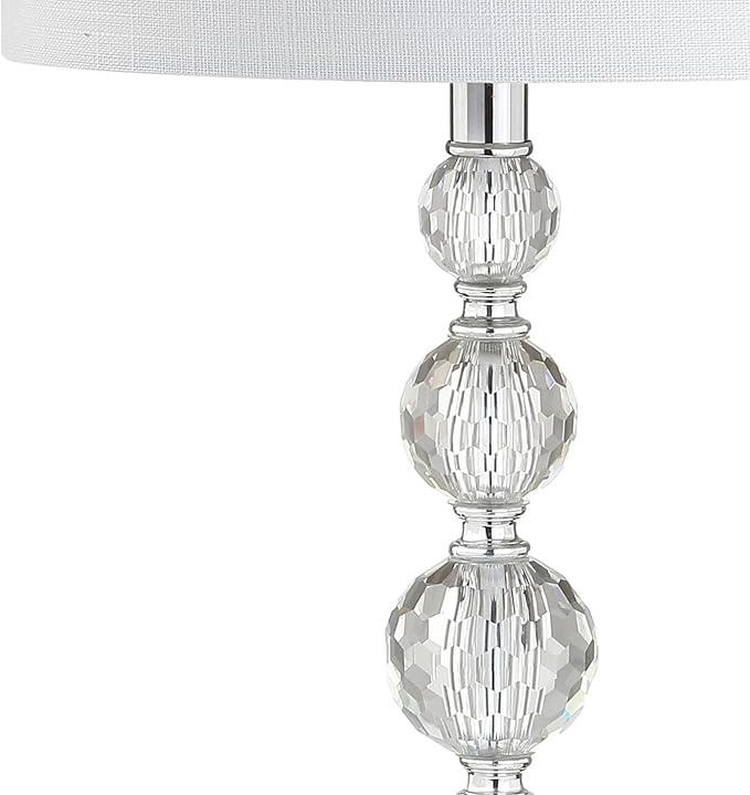 JONATHAN Y 28.5" Clear Crystal Faceted Orb Table Lamp Set of 2, Modern Glam Chrome Bedside Lamps for Living Room, White Linen Drum Shade, UL Listed, LED Bulbs Included JYL5002A-SET2