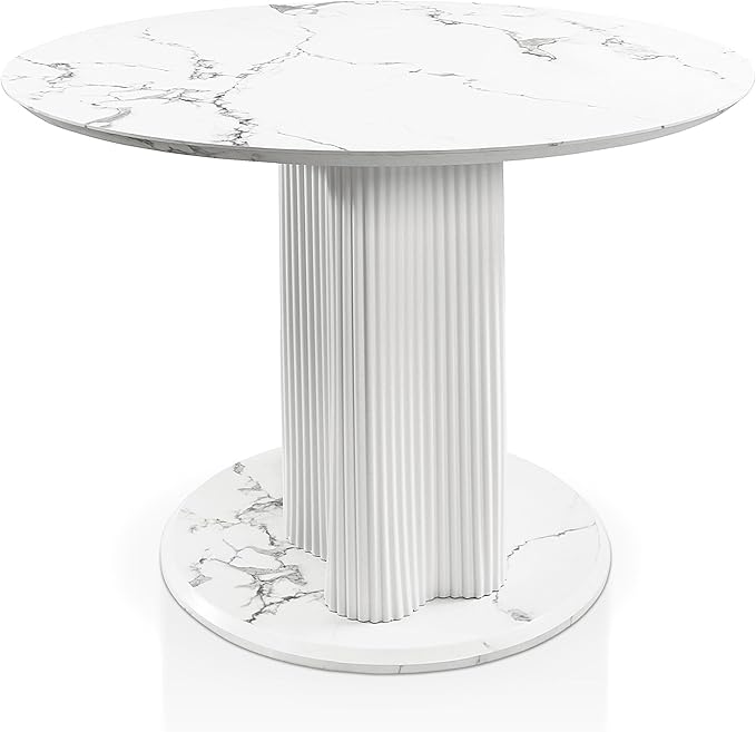 Homes: Inside + Out Elara Modern 39-inch Round Dining Table with Fluted Pedestal Base, Seats up to 4, for Home Kitchen, Living Room, White