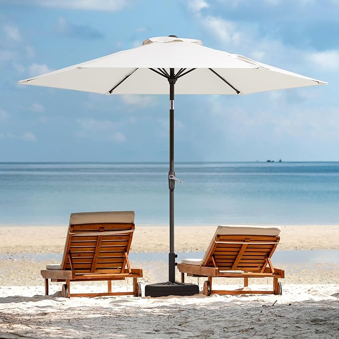 JEAREY 7.5FT Patio Umbrella Outdoor Market Umbrella with 6 Sturdy Ribs, Push Button Tilt/Crank Table Umbrella for Garden, Deck, Backyard and Pool, Off-White