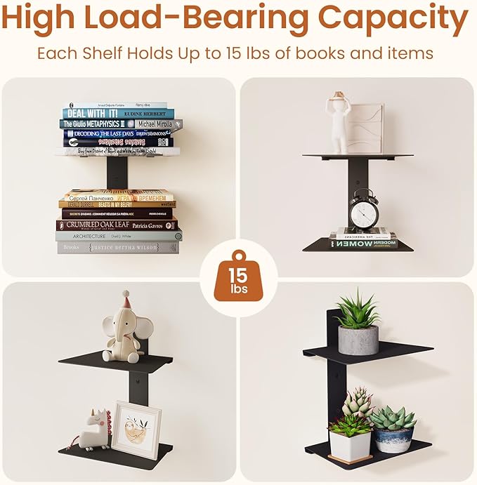 Invisible Bookshelf for Wall, 6 Tier Floating Bookshelf Made of Heavy Duty Metal, Vertical Spine Book Tower Hanging Wall Bookshelf, Floating Book Shelves for Wall, 3 Pack Black