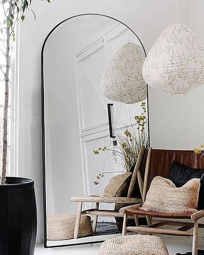 Arched Floor Mirror, 77"38" Full Length Mirror with Stand, Freestanding, Aluminum Frame - Black