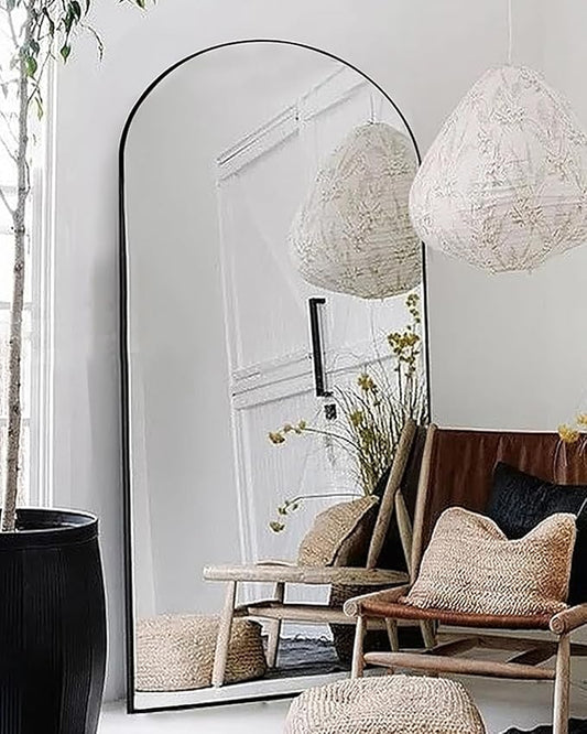 Arched Floor Mirror, 77"38" Full Length Mirror with Stand, Freestanding, Aluminum Frame - Black